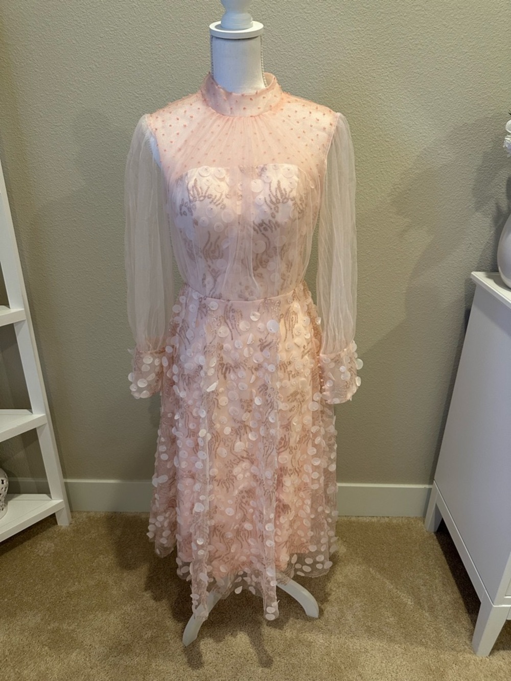 Chicwish Blush Pink Midi Dress with Sheer Sleeves
